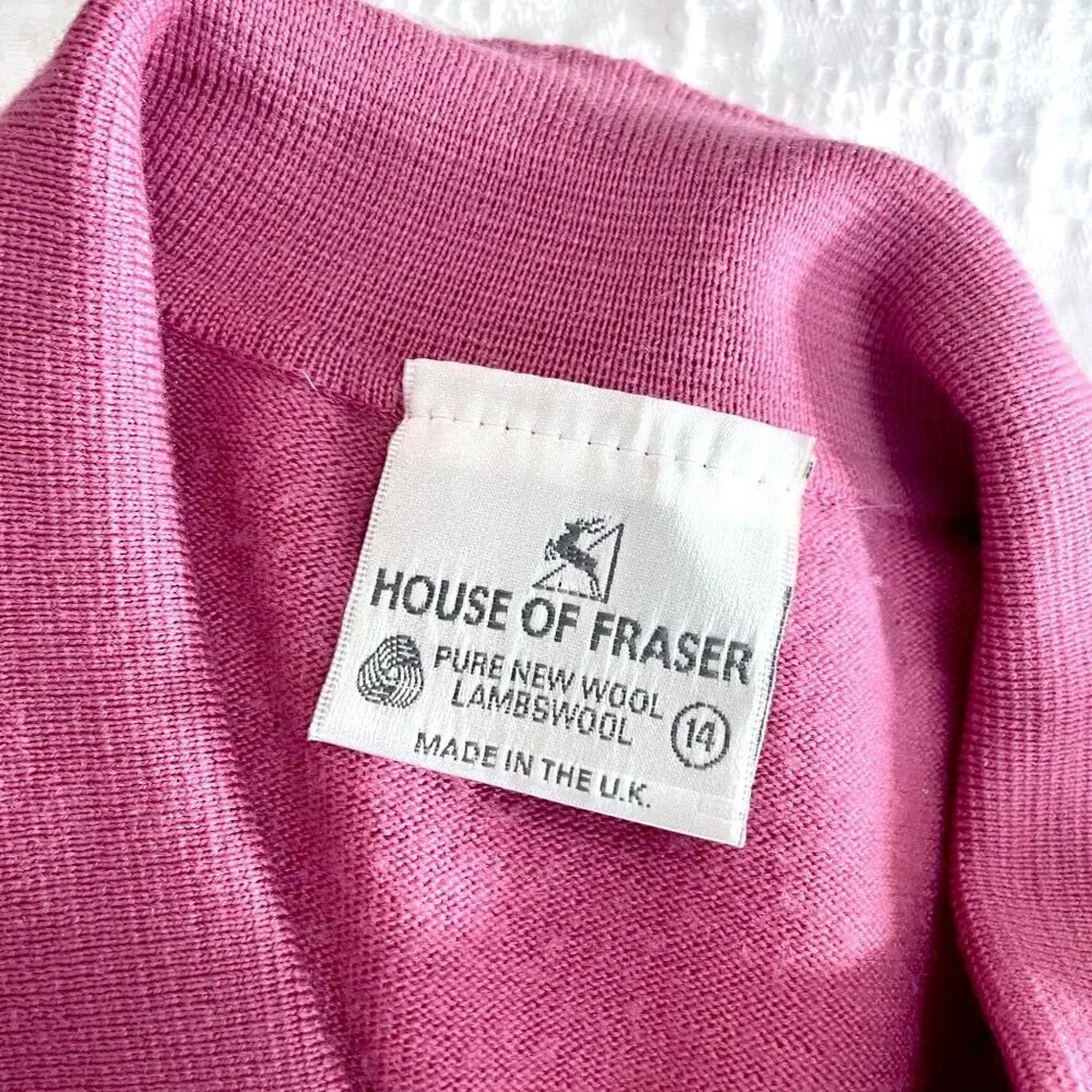 House of Fraser Pure Lambs Wool Pink Sweater Size 14 Vintage Cottagecore